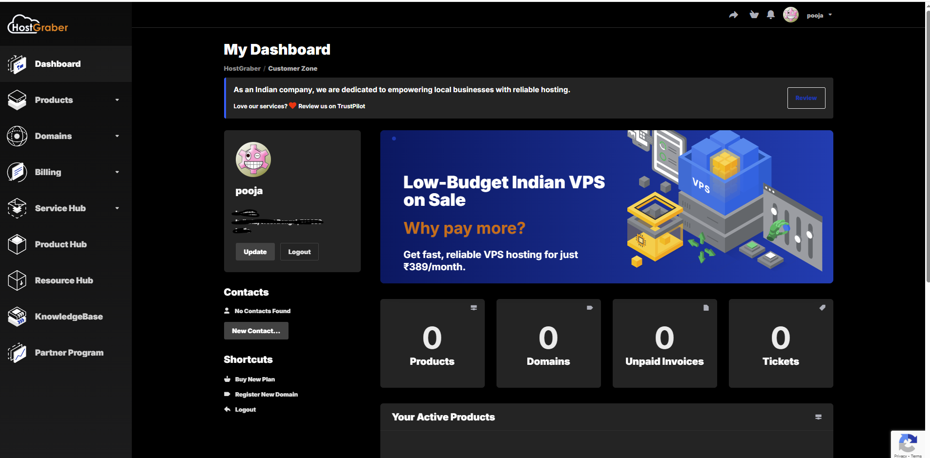 HostGraber Dashbord